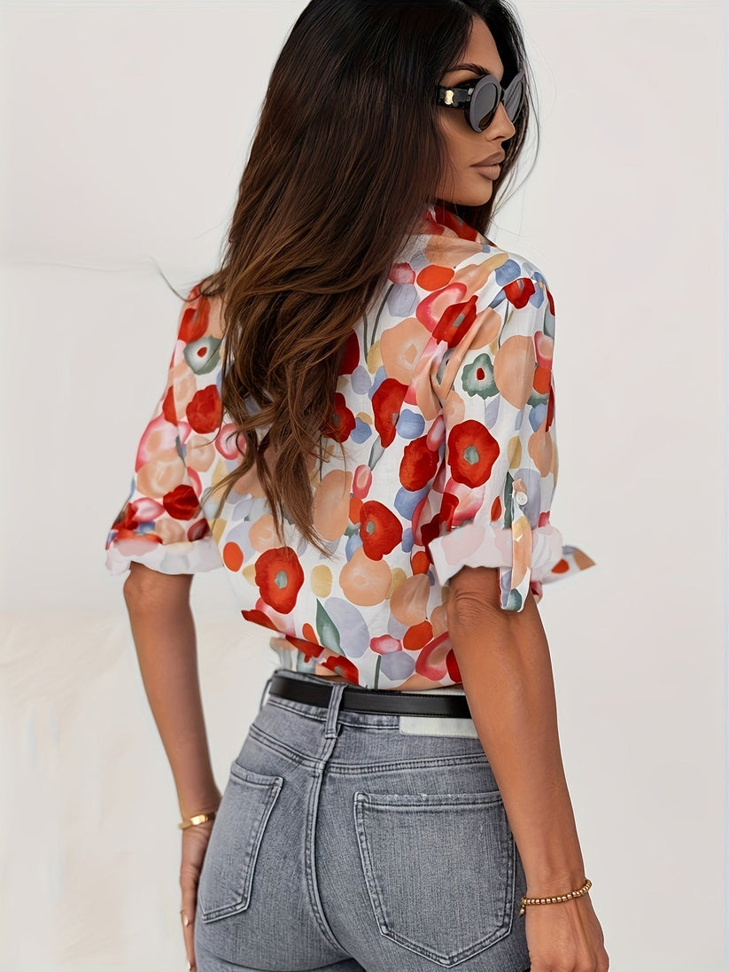 Dame Bluse med Lange Ermer og Blomsterprint