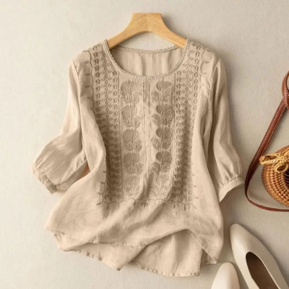 Marlowe | Brodert bluse i bomull med trekvartermer