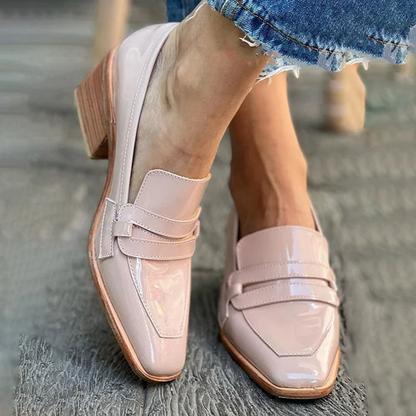 Marlowe | Loafers i rosa skinn med firkantet tå og blokkhæl