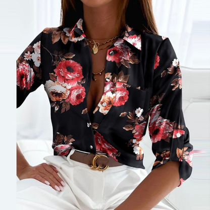Marlowe | Bluse i sateng med geometrisk mønster og knappefront