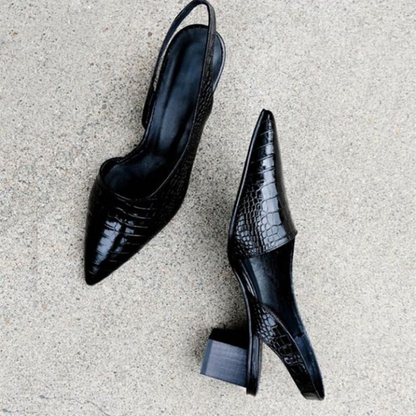 Mette | Spisse slingback-hæler i skinn med krokodilleprege