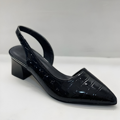 Mette | Spisse slingback-hæler i skinn med krokodilleprege – Svart