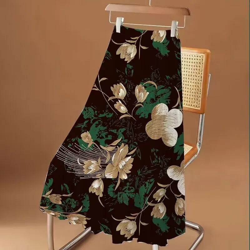 Fasjonabelt langt chiffongskjørt med blomstermønster