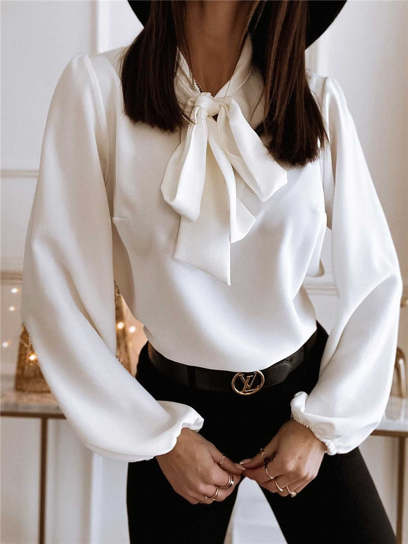 Elegant Bluse med Lange Ermer og Sløyfedetalj