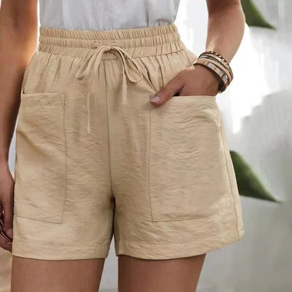Nelly | Avslappede shorts i lin med elastisk liv og snøring – Beige