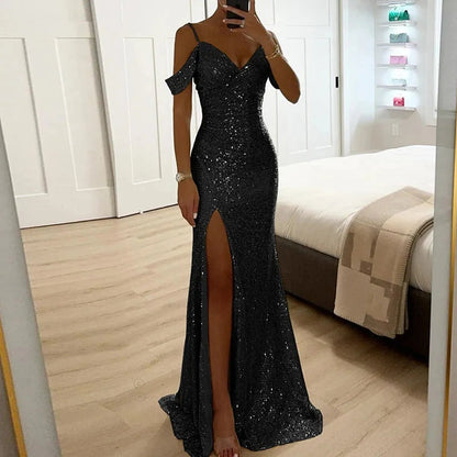 Off-Shoulder Paljetter Formell Kveldskjole Maxi Kjole