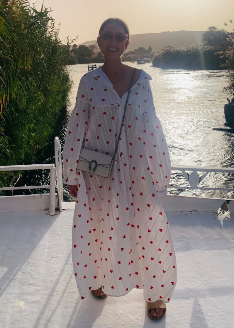 Sommer Oversized Hjerter Brodert Skjortekjole