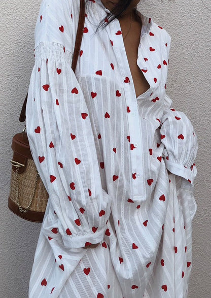 Sommer Oversized Hjerter Brodert Skjortekjole