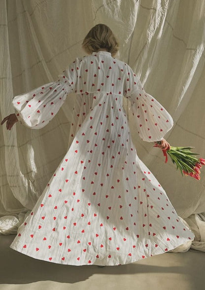 Sommer Oversized Hjerter Brodert Skjortekjole