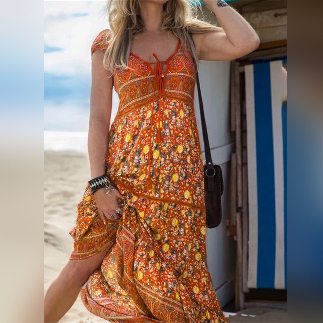 Blomstret boho sommerkjole