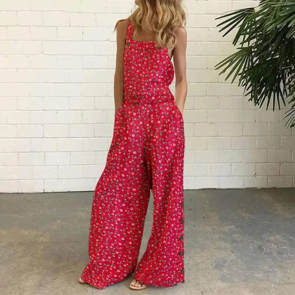 Jumpsuit med blomstermønster og høy midje