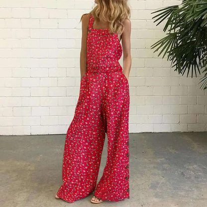 Jumpsuit med blomstermønster og høy midje
