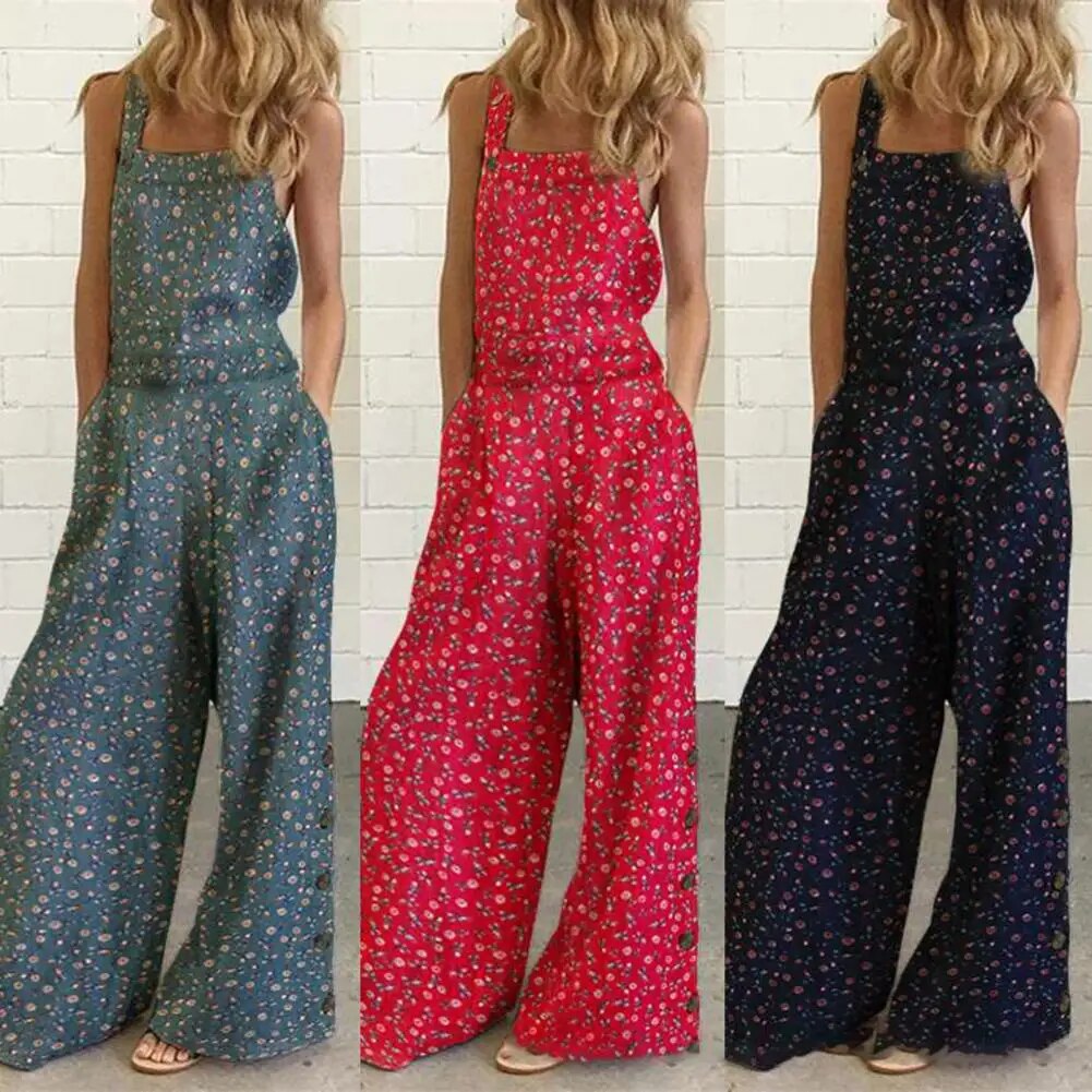 Jumpsuit med blomstermønster og høy midje