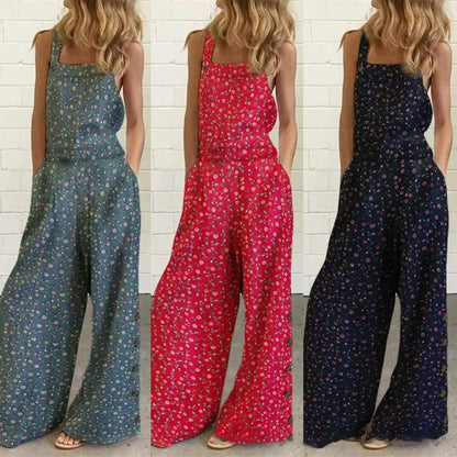 Jumpsuit med blomstermønster og høy midje