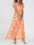 Rosette | Elegant maxikjole i chiffon med blomster og flagreermer – Oransje