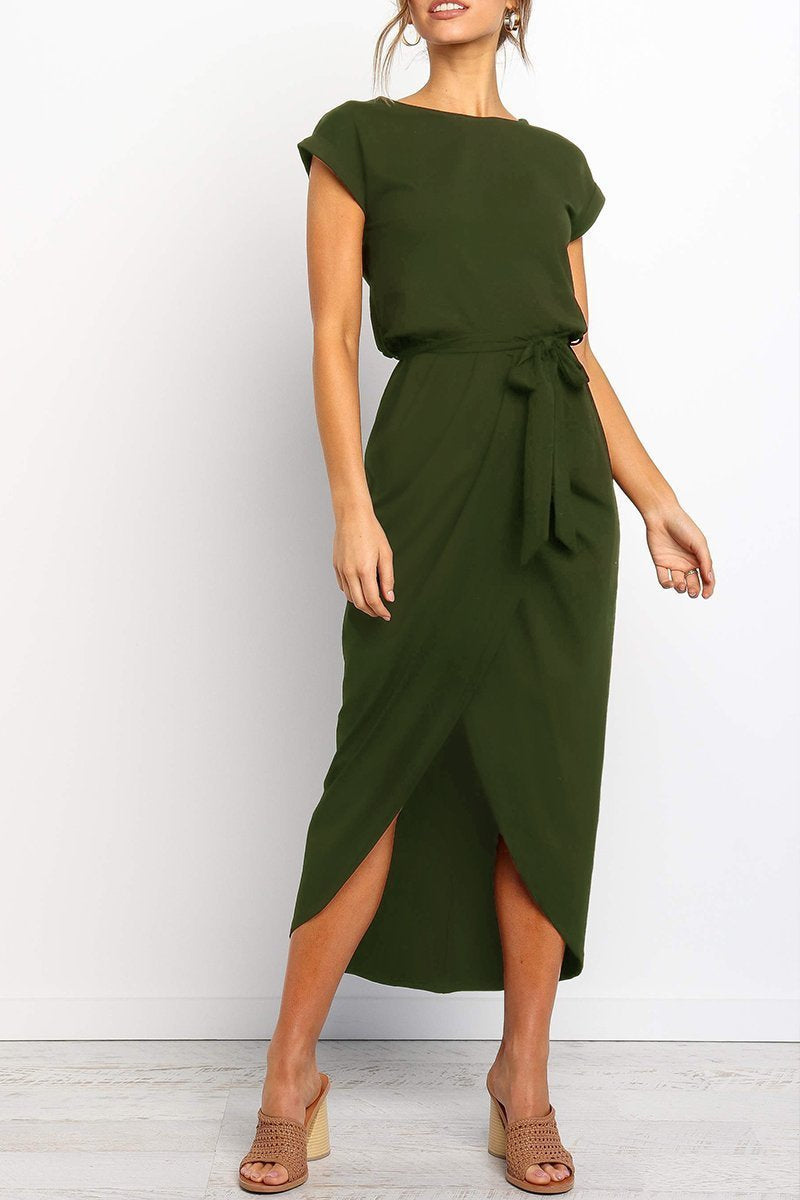 Rowena | Beltet omslagsmidikjole i chiffon med capermer