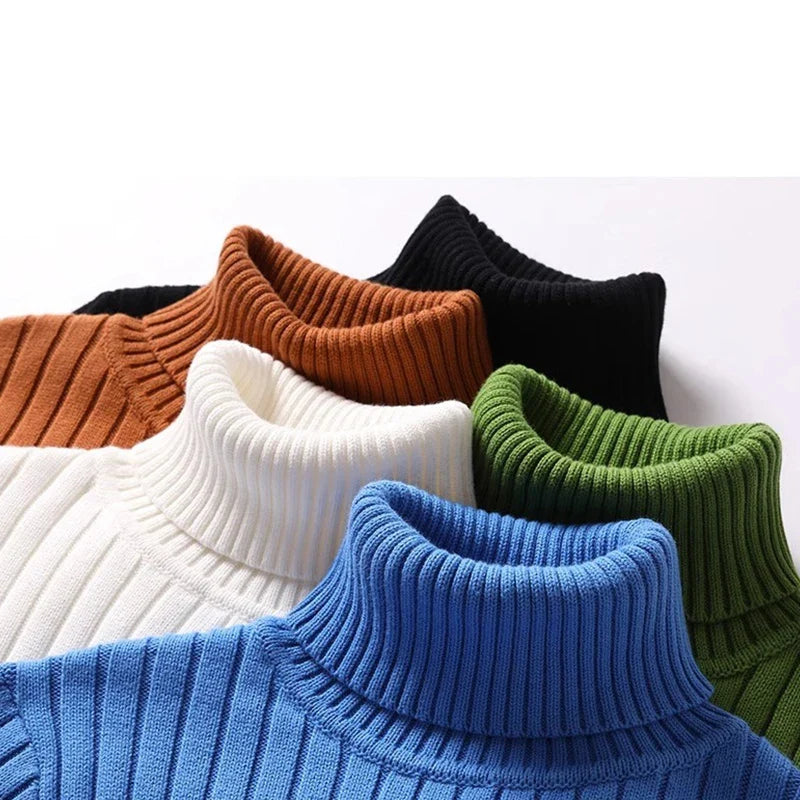 Høyhalset Genser for Menn – Tykk Strikkegenser i Ensfarget Design | Varm Vintergenser i Store Størrelser (opptil 4XL)