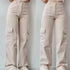 Vintage Cargo Bukser til Dame – Trendy Y2K Parachute Pants i Beige – Hvit