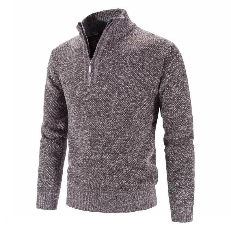 Strikkegenser for Menn – Tykk Høst/Vinter Genser med Glidelås og Høy Hals | Slim Fit &amp; Ensfarget Elegant Design