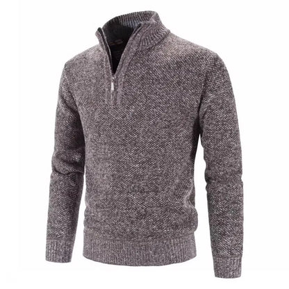Strikkegenser for Menn – Tykk Høst/Vinter Genser med Glidelås og Høy Hals | Slim Fit &amp; Ensfarget Elegant Design