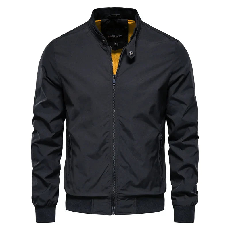Herre Baseballjakke – Slim Fit Bomber | Ensfarget &amp; Casual med Ståkrage