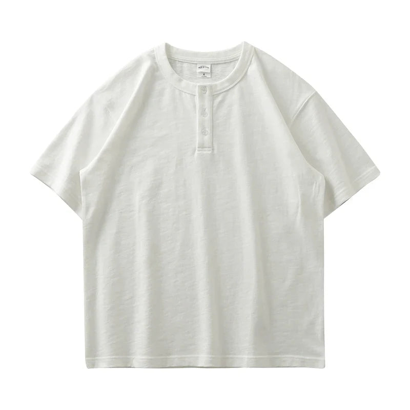 Tykk Henley T-skjorte til Herre – 100% Bomull, Oversized Passform (320g)