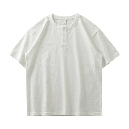 Tykk Henley T-skjorte til Herre – 100% Bomull, Oversized Passform (320g)