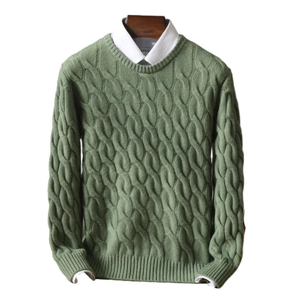 Vintergenser i 100 % Ull for Menn – Myk, Tyk og Løs Passform | Klassisk Rund Hals for Business og Casual Stil – Tegrønn
