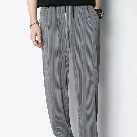 Hvite Ice Silk Sommerbukser for Herre – Lette, Vide Streetwear Bukser