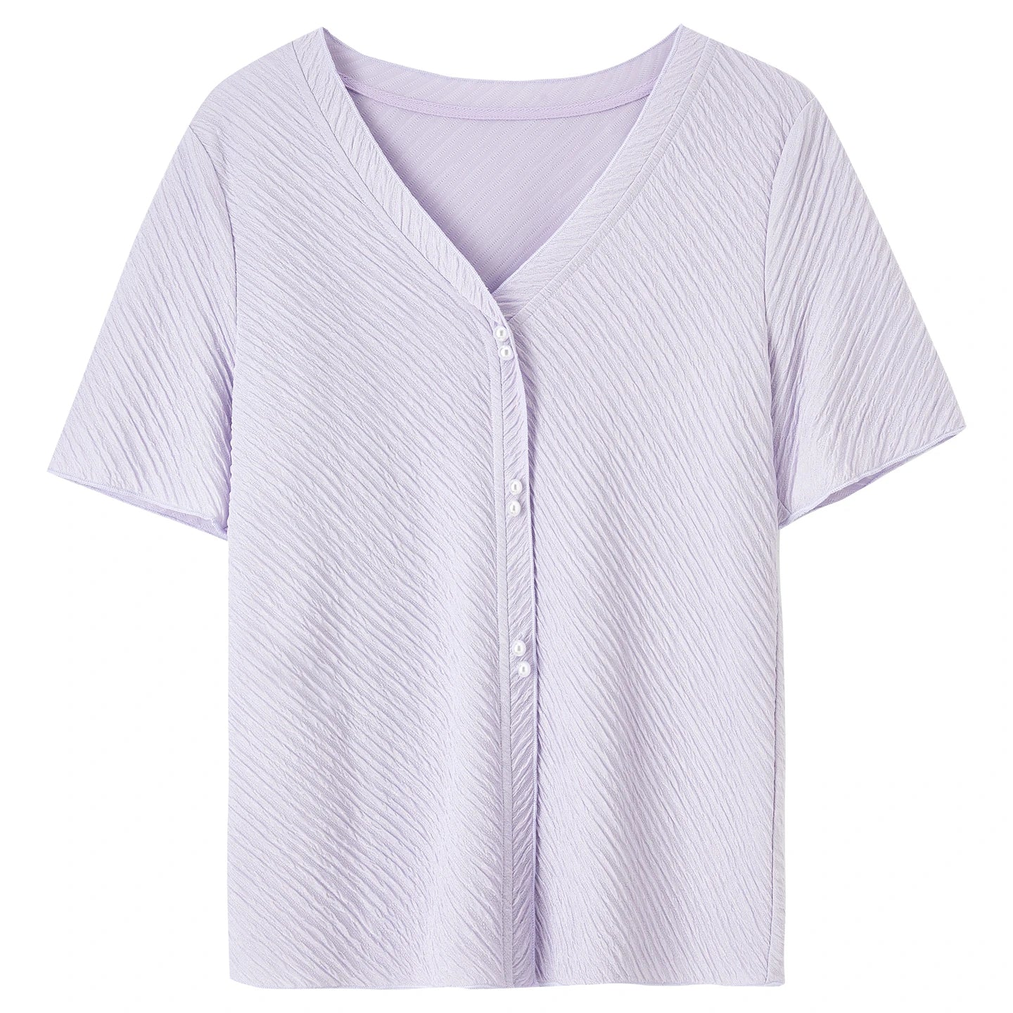 Stripet Strikket Topp til Dame – V-hals med Perleknapper og Elegant Sommerstil