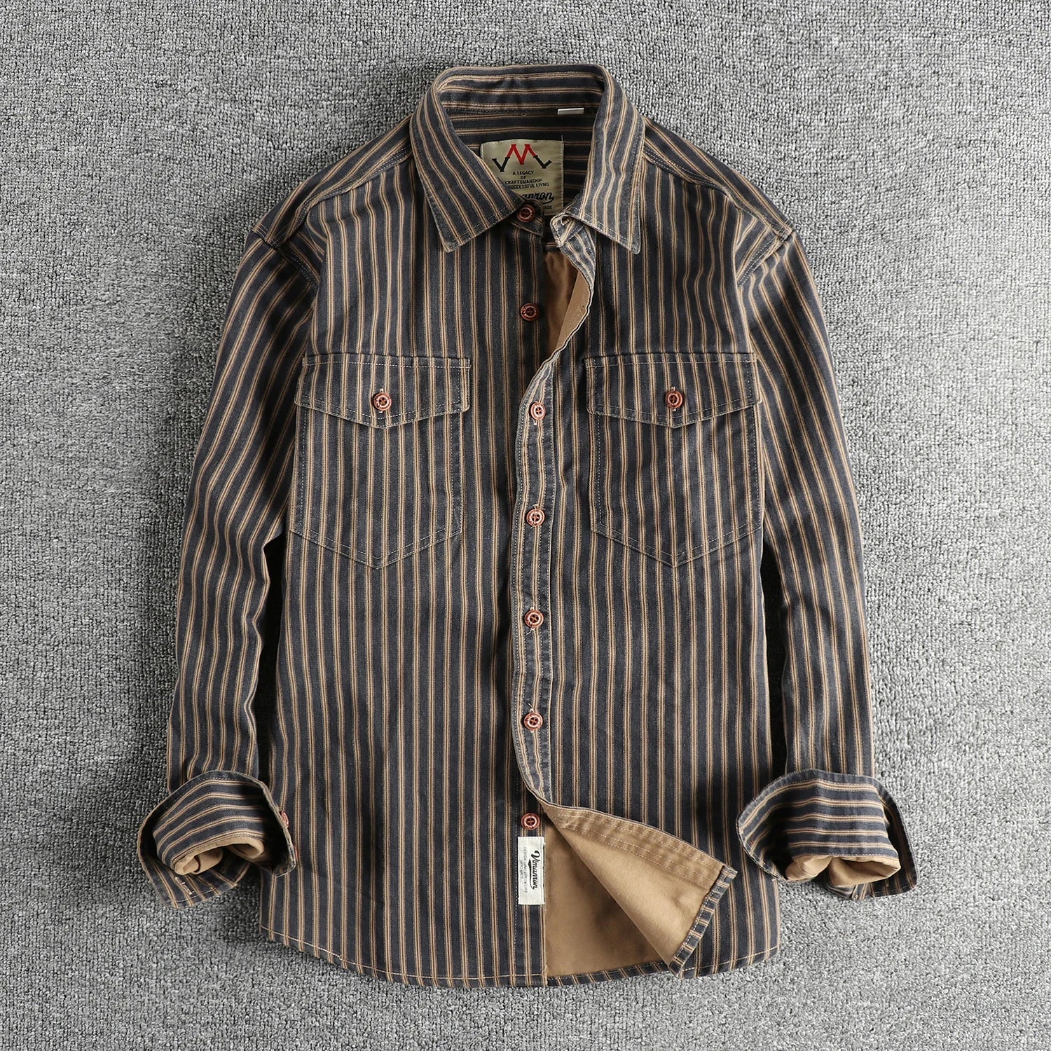 Retro Stripet Skjorte for Menn – Amerikansk Vasket Look med Lommer | Casual Langermet Skjorte for Høst og Vinter 2025 (Copy)