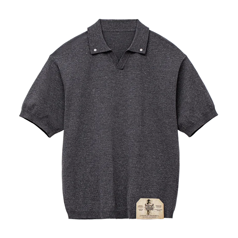 Vintage Polo til Herre – Løs Kortermet Sommertopp med Seagull Collar