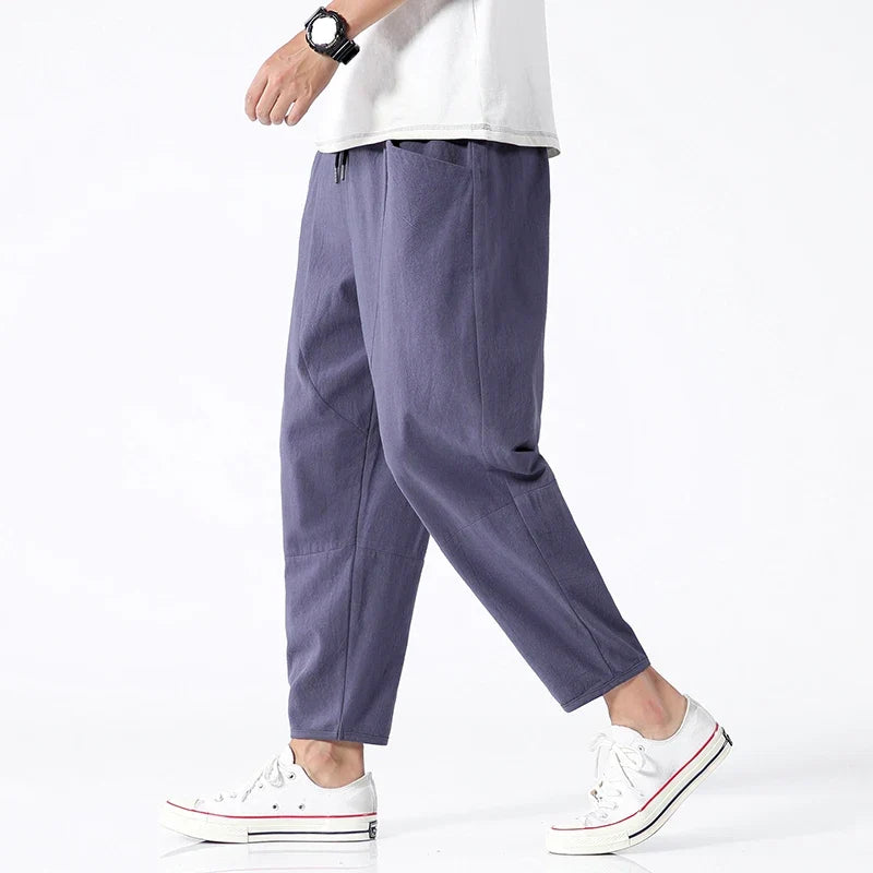 Trendy Herrebukser i 100% Bomull – Japanskinspirert, Løs Passform og Cropped Lengde (opptil 5XL) – Grønn