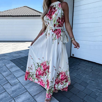 Blomstret maxikjole med plisseringer