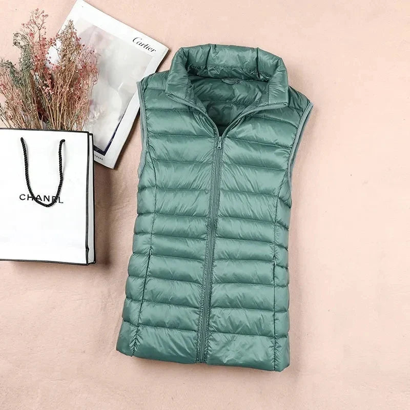 Dame Dunvest – Ultralett &amp; Varm i Hvit Andedun | Puffer Vest Høst/Vinter 2025 (opptil 8XL)