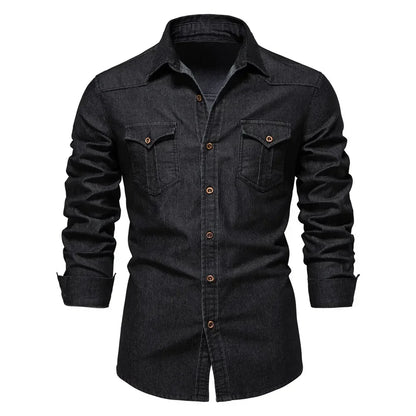 Slim Fit Denimskjorte for Herre – Elastisk Bomull og Klassisk Cowboy-stil med Moderne Passform