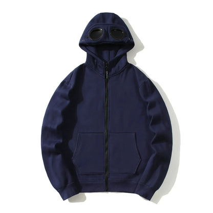 Unisex Hettegenser med Glidelås og Fleecefôr – Varm Hip-Hop Cardigan med Lue til Høst og Vinter