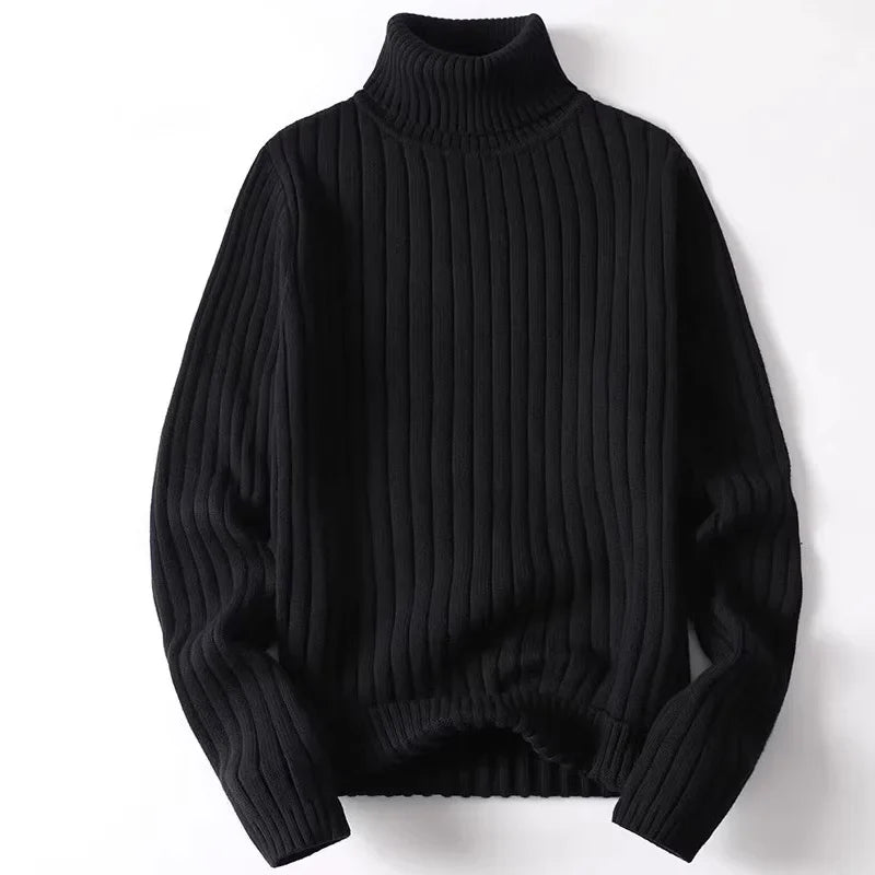 Høyhalset Genser for Menn – Tykk Strikkegenser i Ensfarget Design | Varm Vintergenser i Store Størrelser (opptil 4XL)