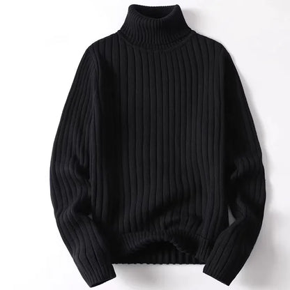 Høyhalset Genser for Menn – Tykk Strikkegenser i Ensfarget Design | Varm Vintergenser i Store Størrelser (opptil 4XL)