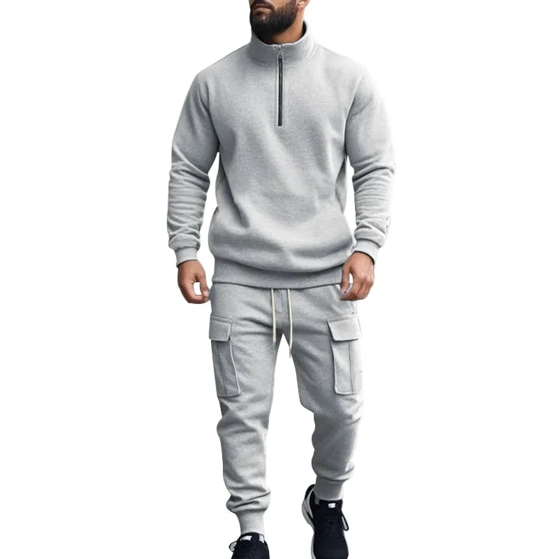 Herre Joggedress – Semi-zip Genser &amp; Fleecebukse | Slim Fit &amp; Komfortabel Vinterstil – Rød