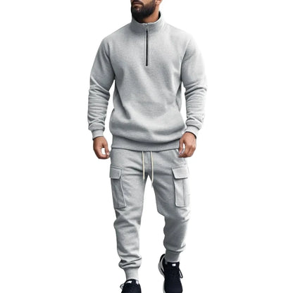 Herre Joggedress – Semi-zip Genser &amp; Fleecebukse | Slim Fit &amp; Komfortabel Vinterstil – Rød