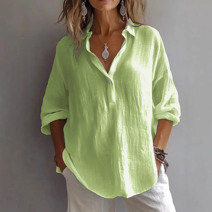 Vår/Sommer Oversized Skjorte – V-hals, Casual og Elegant til Hverdag og Kontor