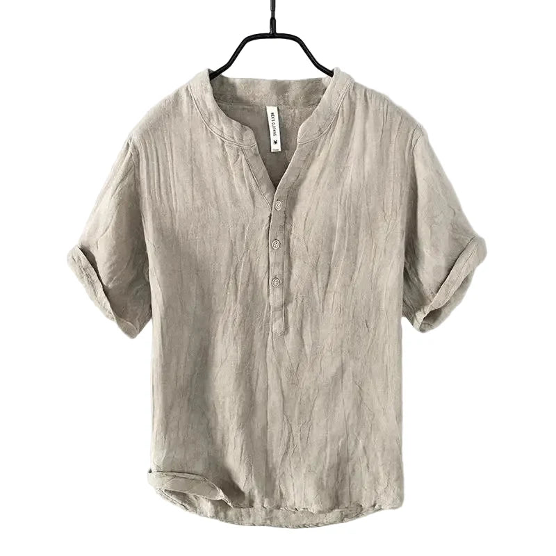 Linskjorte med V-hals til Herre – 100% Lin, Naturlig &amp; Retro Sommerstil