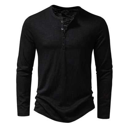 Herre Henley T-skjorte i Bomull – Langermet &amp; Pustende | Casual Basisgenser med Knapper