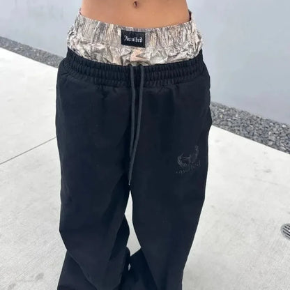 Vintage Harajuku Sweatpants – Broderte Unisex Bukser med Høyt Liv &amp; Vide Ben | Streetwear &amp; Hip Hop Stil