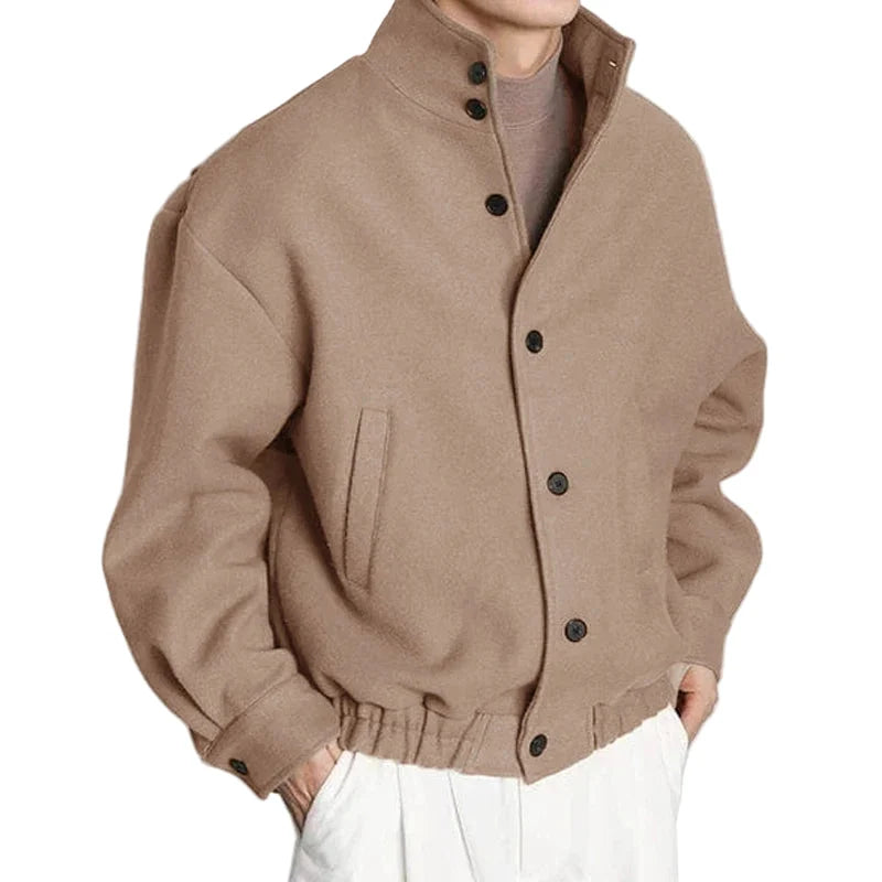 Herrejakke – Ensfarget med Ståkrage &amp; Knapper | Koreansk Streetwear i Casual Stil (S–5XL)