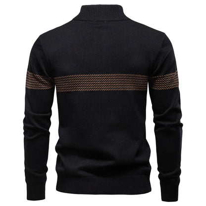 Varm Herregenser i Ullblanding – Tykk Halv-Zip Strikkegenser med Struktur og Stripet Design | Perfekt til Høst og Vinter
