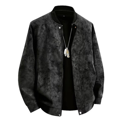 Herrejakke i Semsket Skinn – Retro Bomber med Baseball-krage | Slim Fit &amp; Streetwear