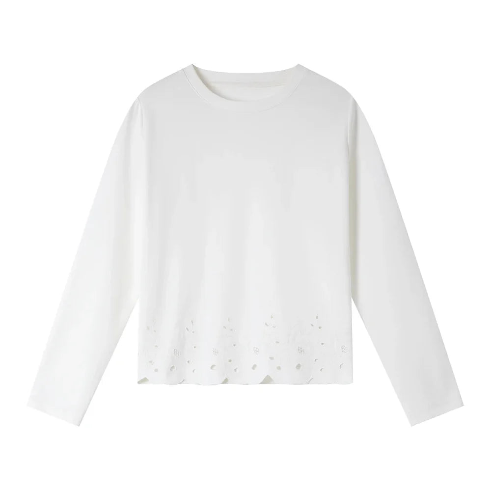Basic T-skjorte til Dame – Med Brodert Hem &amp; Elegant Hverdagsstil