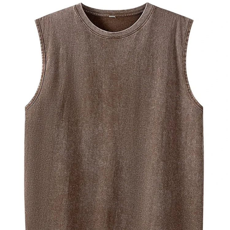 Vasket Bomulls Tank Top til Herre – Ermeløs Trenings- og Sommertopp